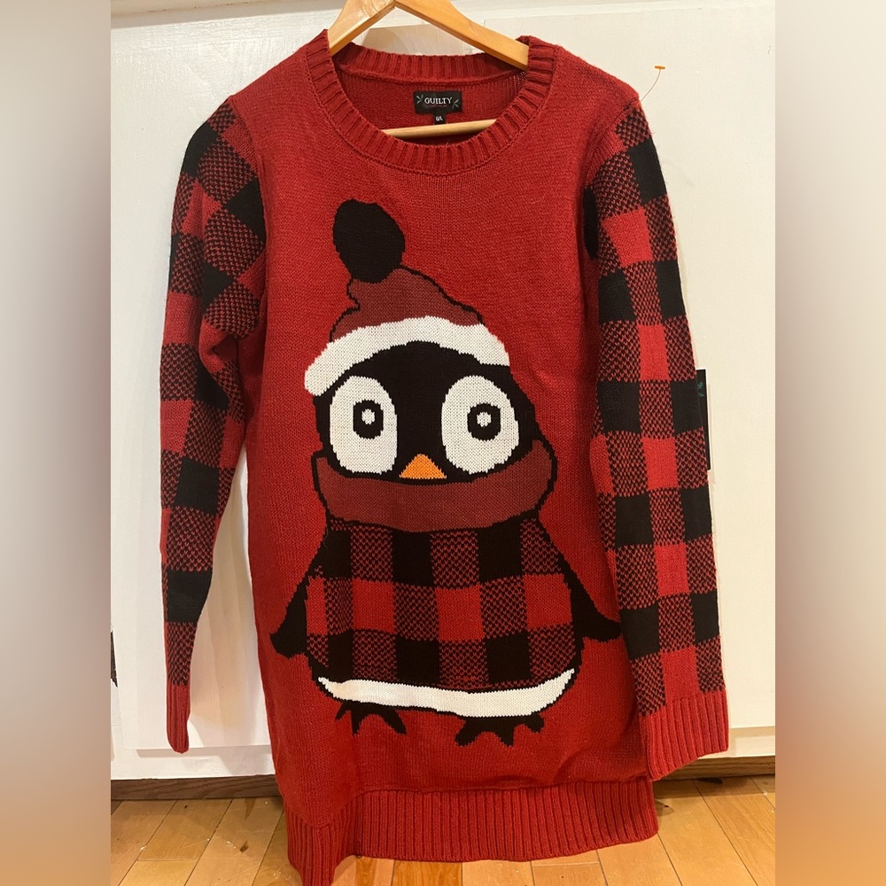 Penguin christmas winter knit long sweater